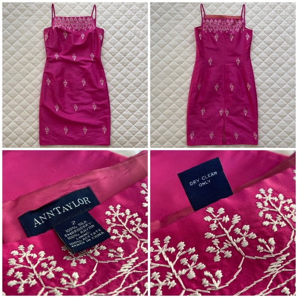 💕 Ann Taylor, Vintage Bubblegum Bitch Embroidered Silk Dress - Picture 12 of 15